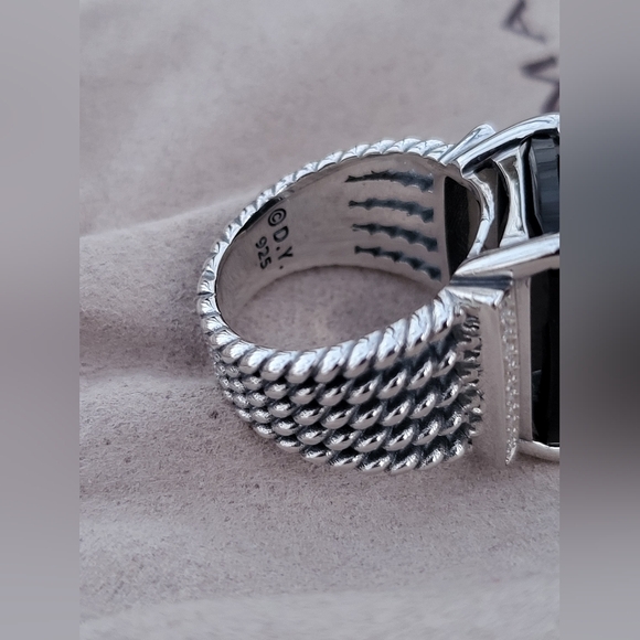 David Yurman Sterling Silver Wheaton 14x20mm Black Onyx & Diamond Ring - Picture 5 of 16